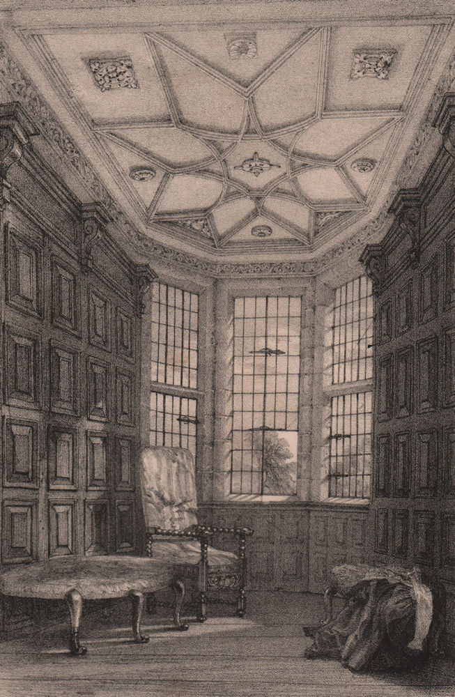 HADDON HALL. Interior oriel window in drawing room. Derbyshire 1836 old print